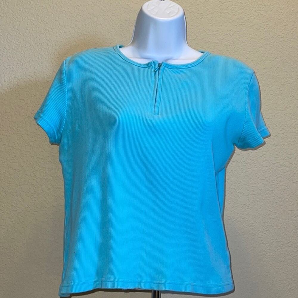 Jones Wear Sport Ribbed Knit Top with 1/4 Zipper Front, Women's Size Medium